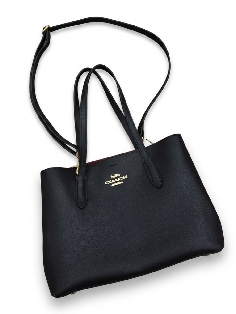 Coach Avenue Carryall Black Leather with Red Interior Tote Bag/Purse (F48733) - Picture 1 of 11